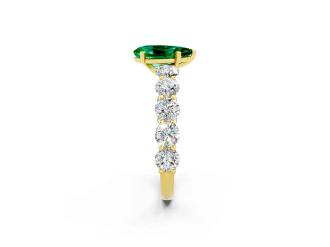 Yellow gold Pear Cut Emerald Prong Setting with Side Stones on a Pave Band_2