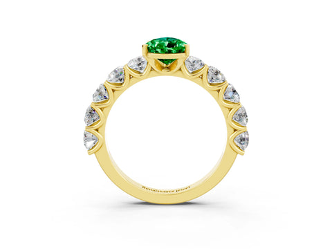 Yellow gold Pear Cut Emerald Prong Setting with Side Stones on a Pave Band_3
