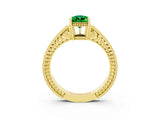 Yellow gold Pear Cut Emerald Ring with Milgrain Pavé Band and Four-Prong Setting_15