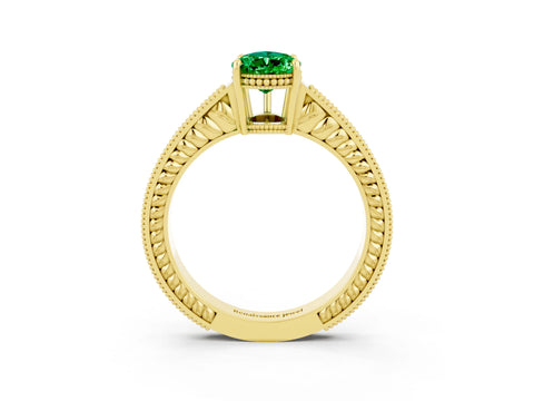 Yellow gold Pear Cut Emerald Ring with Milgrain Pavé Band and Four-Prong Setting_15
