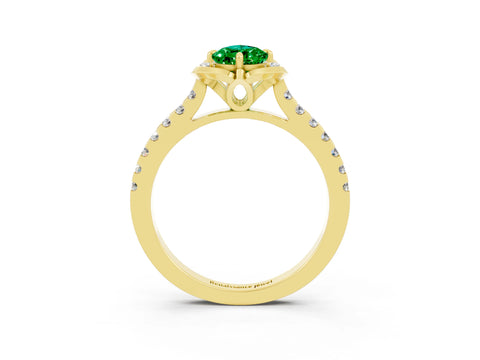 Yellow gold Pear Cut Emerald Ring with Pavé Band and Floral Prong Setting_3
