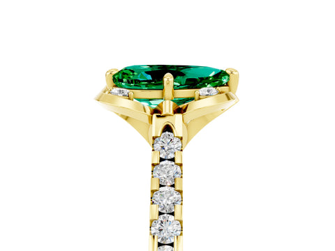 Yellow gold Pear Cut Emerald Ring with Pavé Band and Floral Prong Setting_5