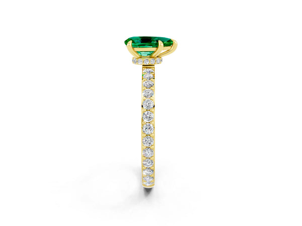 Yellow gold Pear Cut Emerald Pavé Engagement Ring with Round  Accents and Prong Setting
