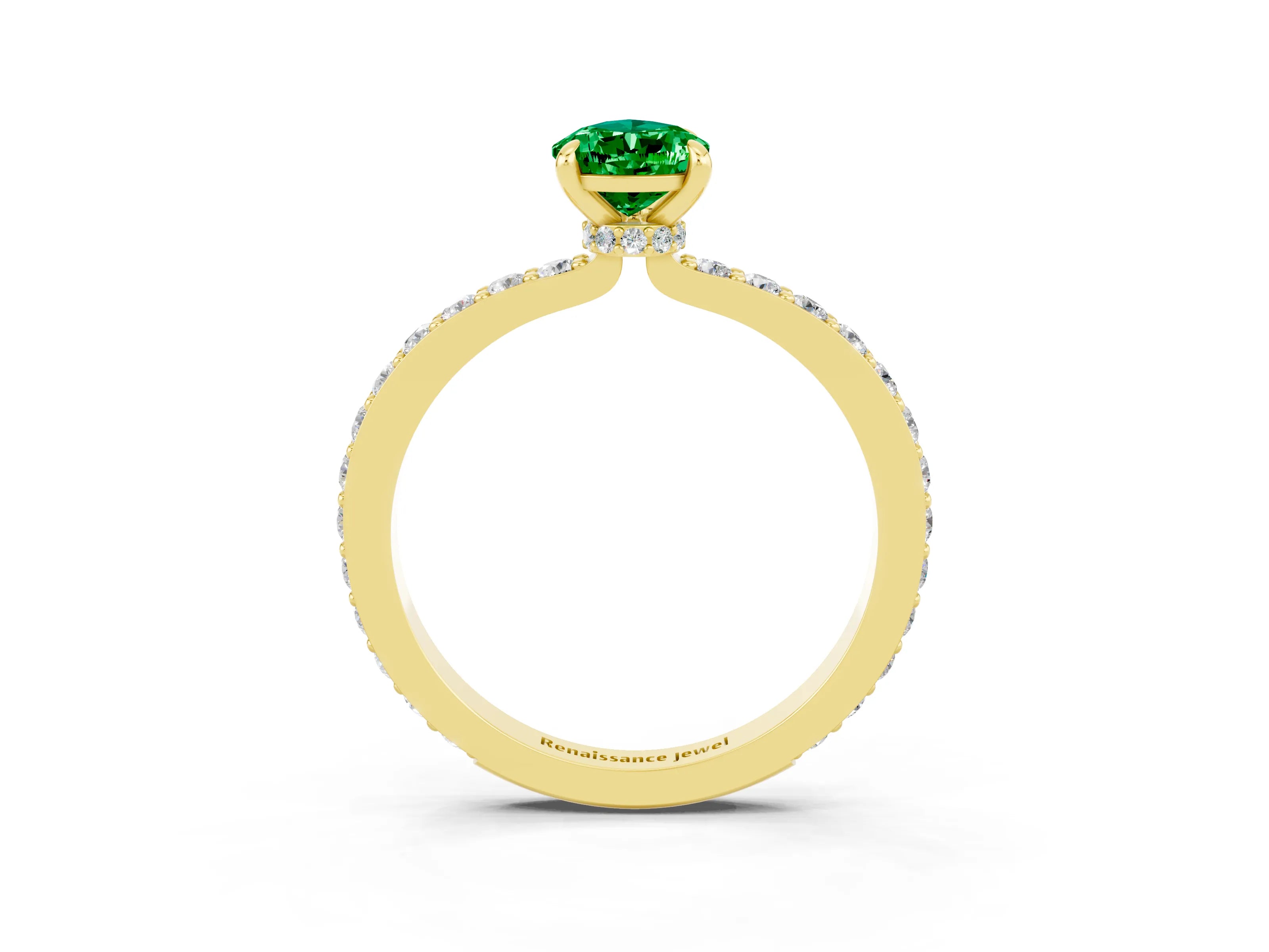 Yellow gold Pear Cut Emerald Ring with Pavé Band and Four-Prong Setting_3