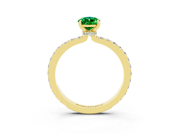 Yellow gold Pear Cut Emerald Pavé Engagement Ring with Round  Accents and Prong Setting