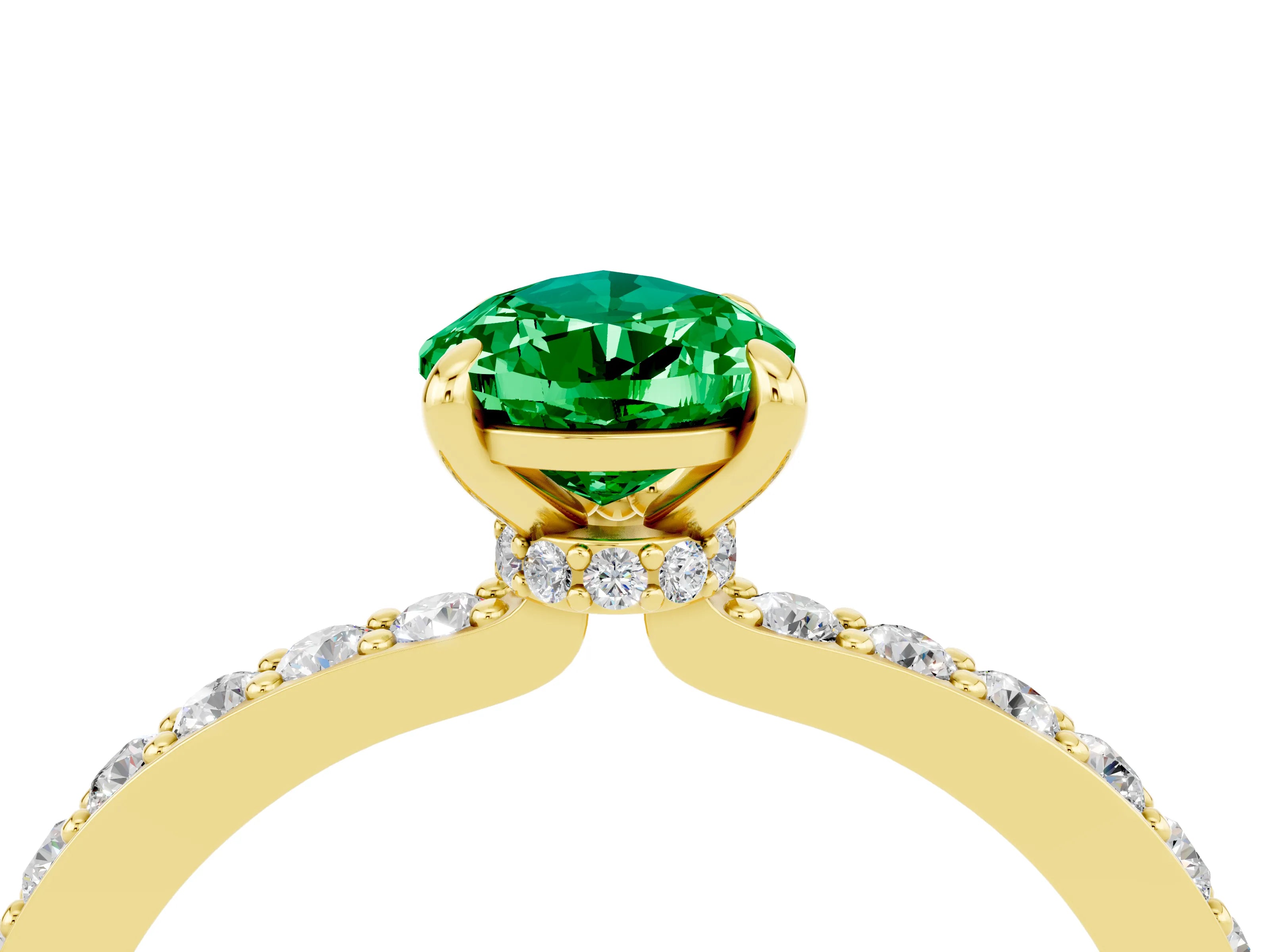 Yellow gold Pear Cut Emerald Ring with Pavé Band and Four-Prong Setting_4
