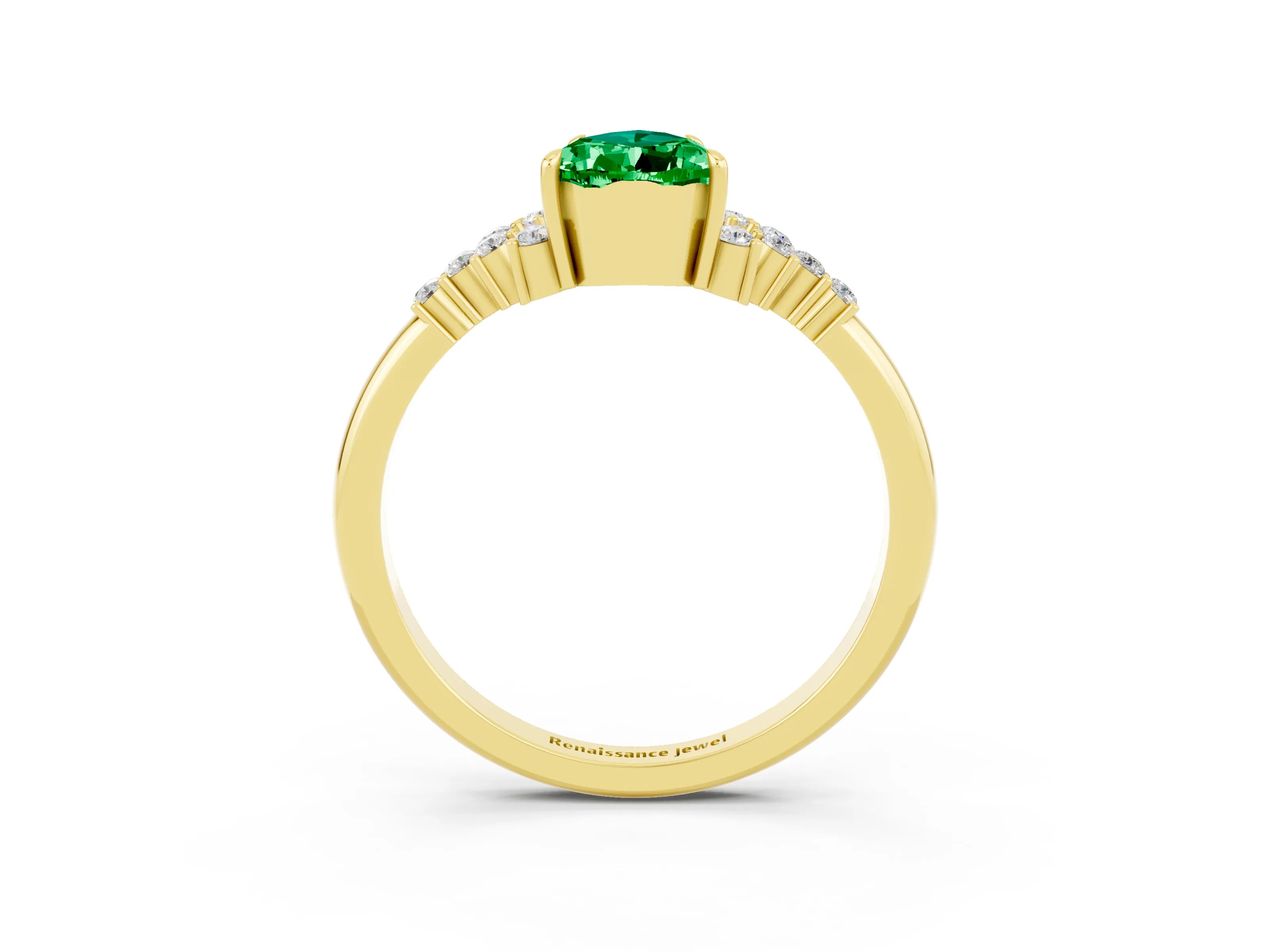 Yellow gold Pear Cut Emerald Ring with Side Stones and Four-Prong Setting_39