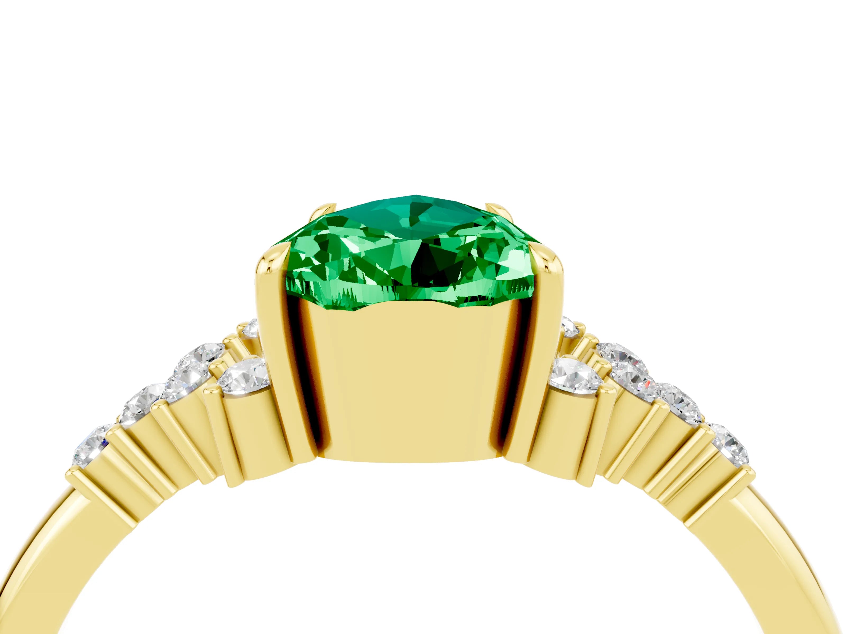 Yellow gold Pear Cut Emerald Ring with Side Stones and Four-Prong Setting_40