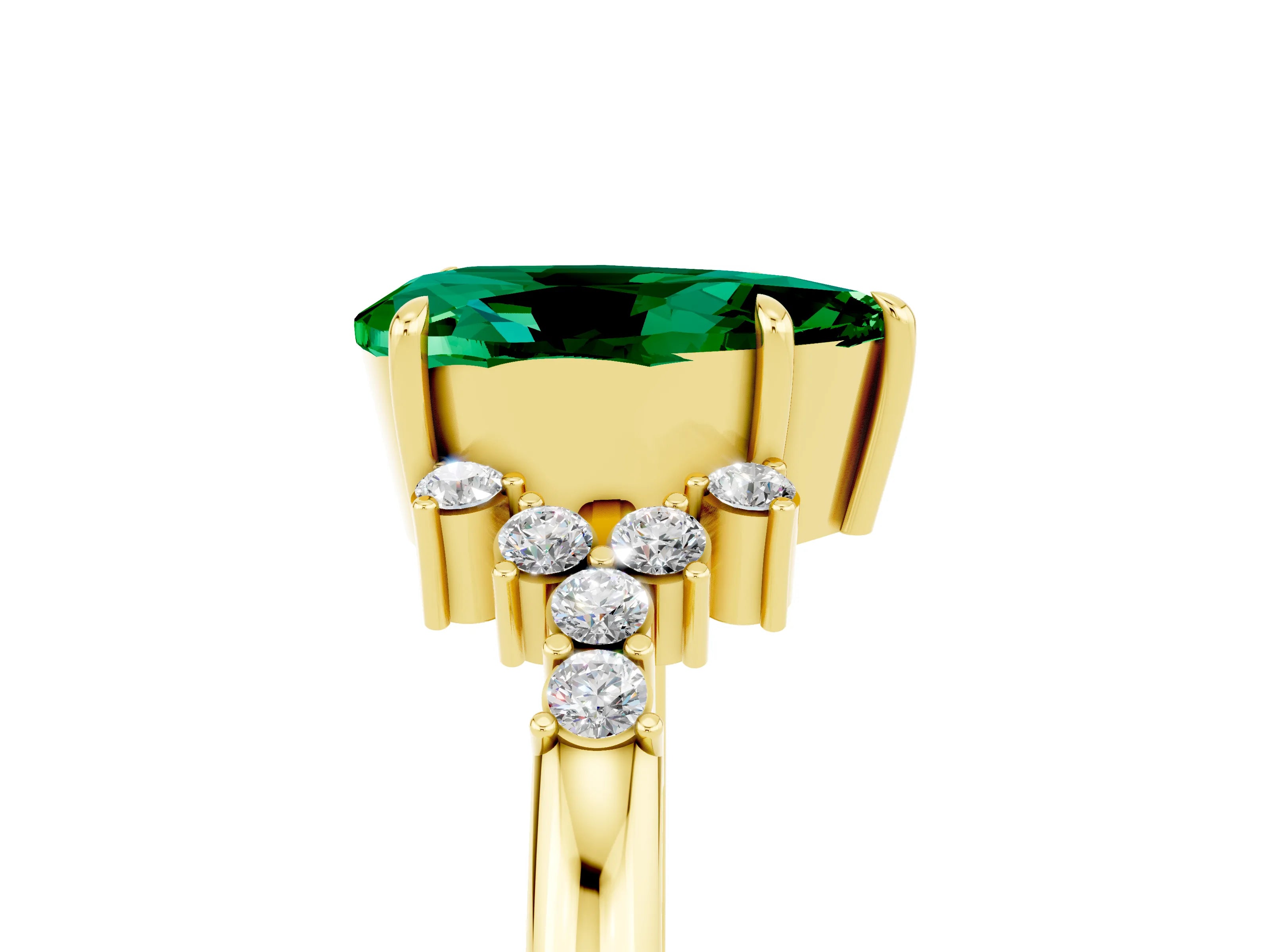 Yellow gold Pear Cut Emerald Ring with Side Stones and Four-Prong Setting_41