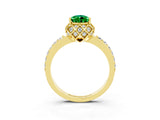 Yellow gold Pear Cut Emerald Scalloped Halo Engagement Ring with Round Shared Prong Band_27
