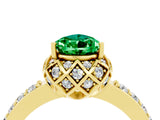 Yellow gold Pear Cut Emerald Scalloped Halo Engagement Ring with Round Shared Prong Band_28
