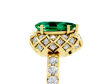Yellow gold Pear Cut Emerald Scalloped Halo Engagement Ring with Round Shared Prong Band_29