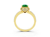 Yellow gold Pear Cut Emerald Scalloped Halo Engagement Ring with Round Shared Prong Band_33