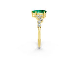 Yellow gold Pear Cut Emerald Scattered Round Accent Ring with Prong Setting_14