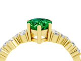 Yellow gold Pear Cut Emerald Scattered Round Accent Ring with Prong Setting_16