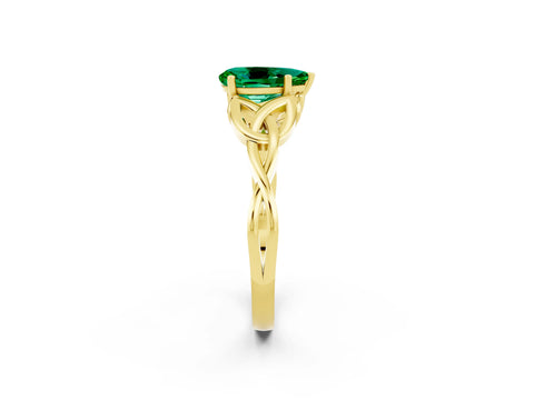 Yellow gold Pear Cut Emerald Solitaire Celtic Knot Ring with Four-Prong Setting_14