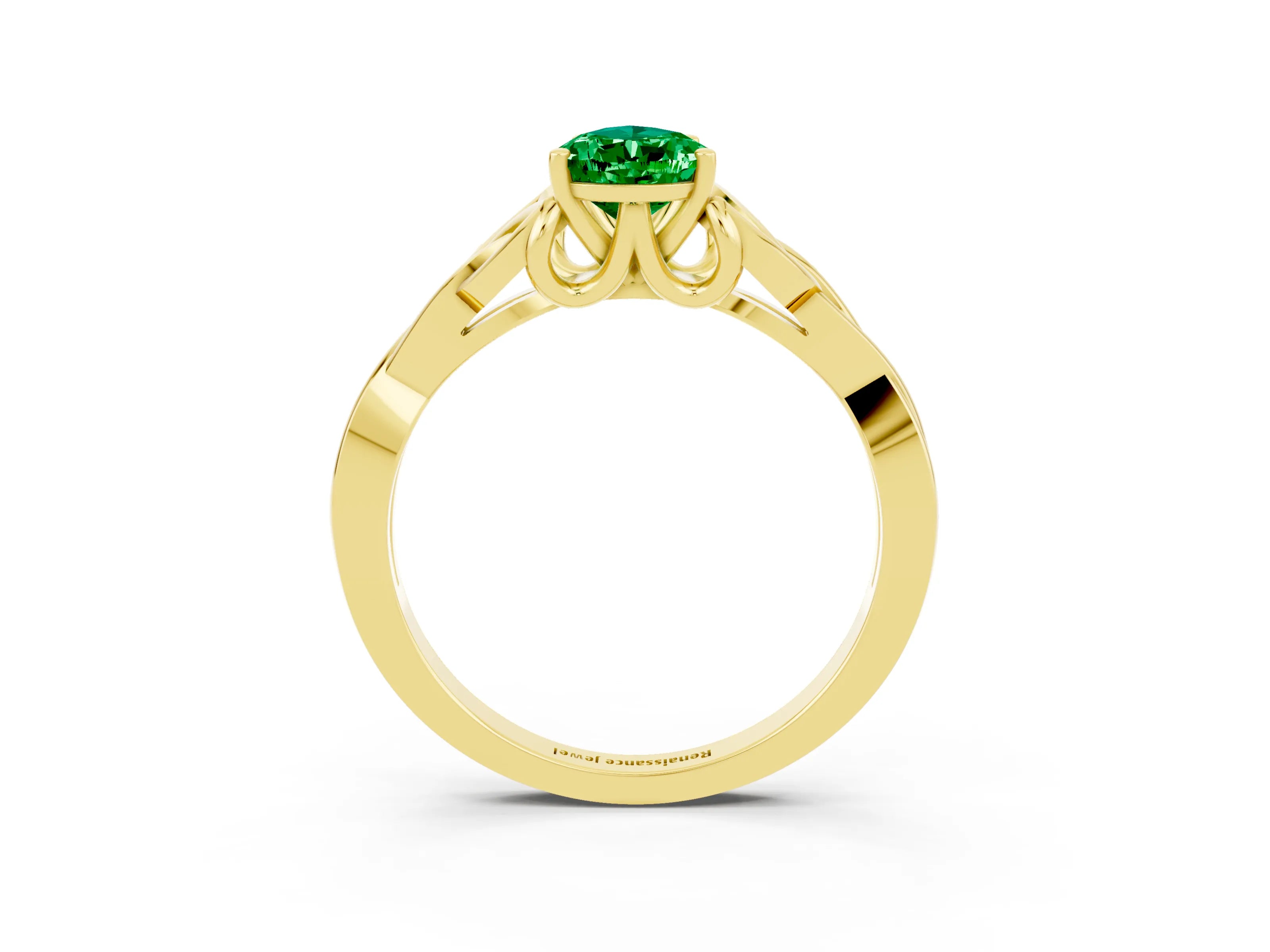 Yellow gold Pear Cut Emerald Solitaire Celtic Knot Ring with Four-Prong Setting_15