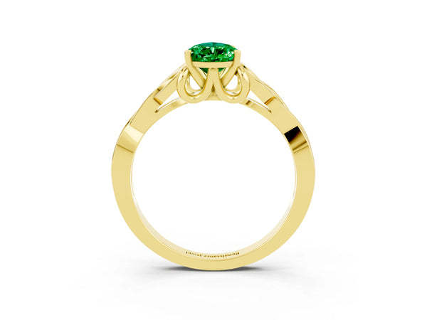 Yellow gold Pear Cut Emerald Solitaire Celtic Knot Ring with Four-Prong Setting