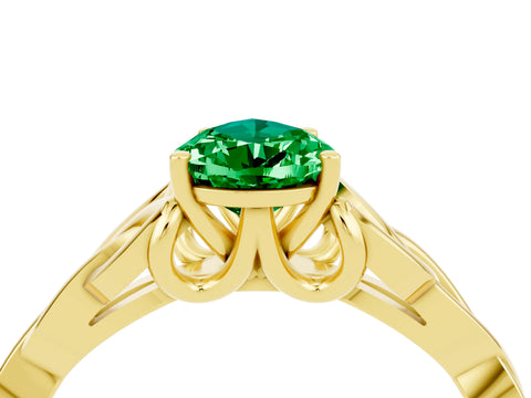 Yellow gold Pear Cut Emerald Solitaire Celtic Knot Ring with Four-Prong Setting_16