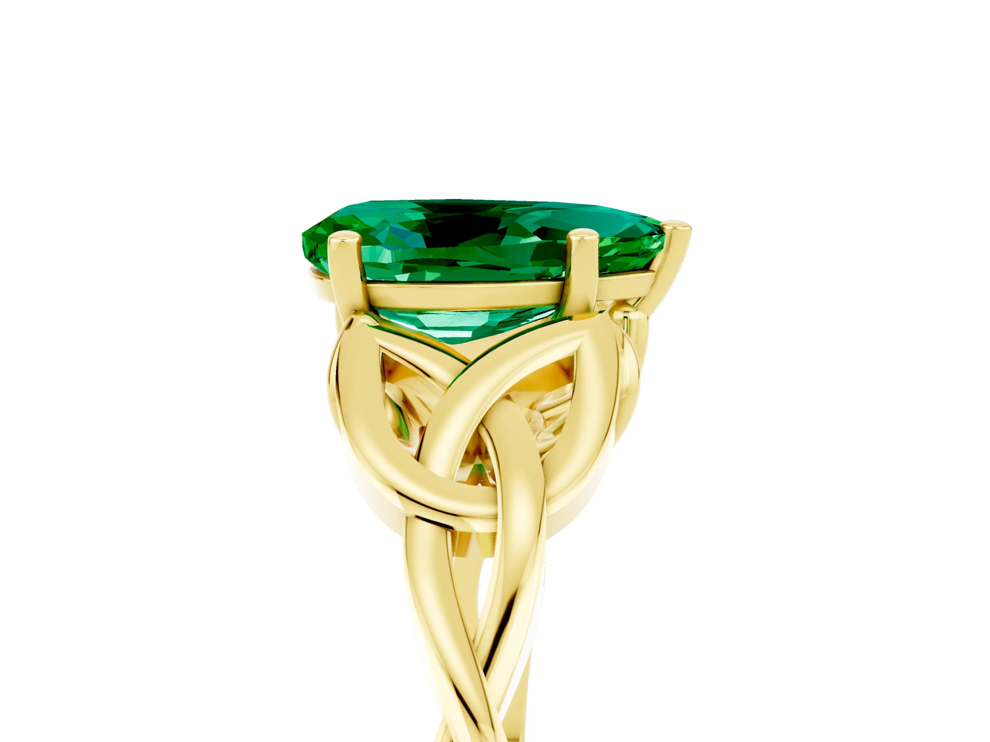 Yellow gold Pear Cut Emerald Solitaire Celtic Knot Ring with Four-Prong Setting_17