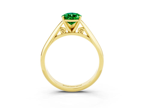 Yellow gold Pear Cut Emerald Solitaire Engagement Ring with Cathedral Setting and Four-Prong Mount_15