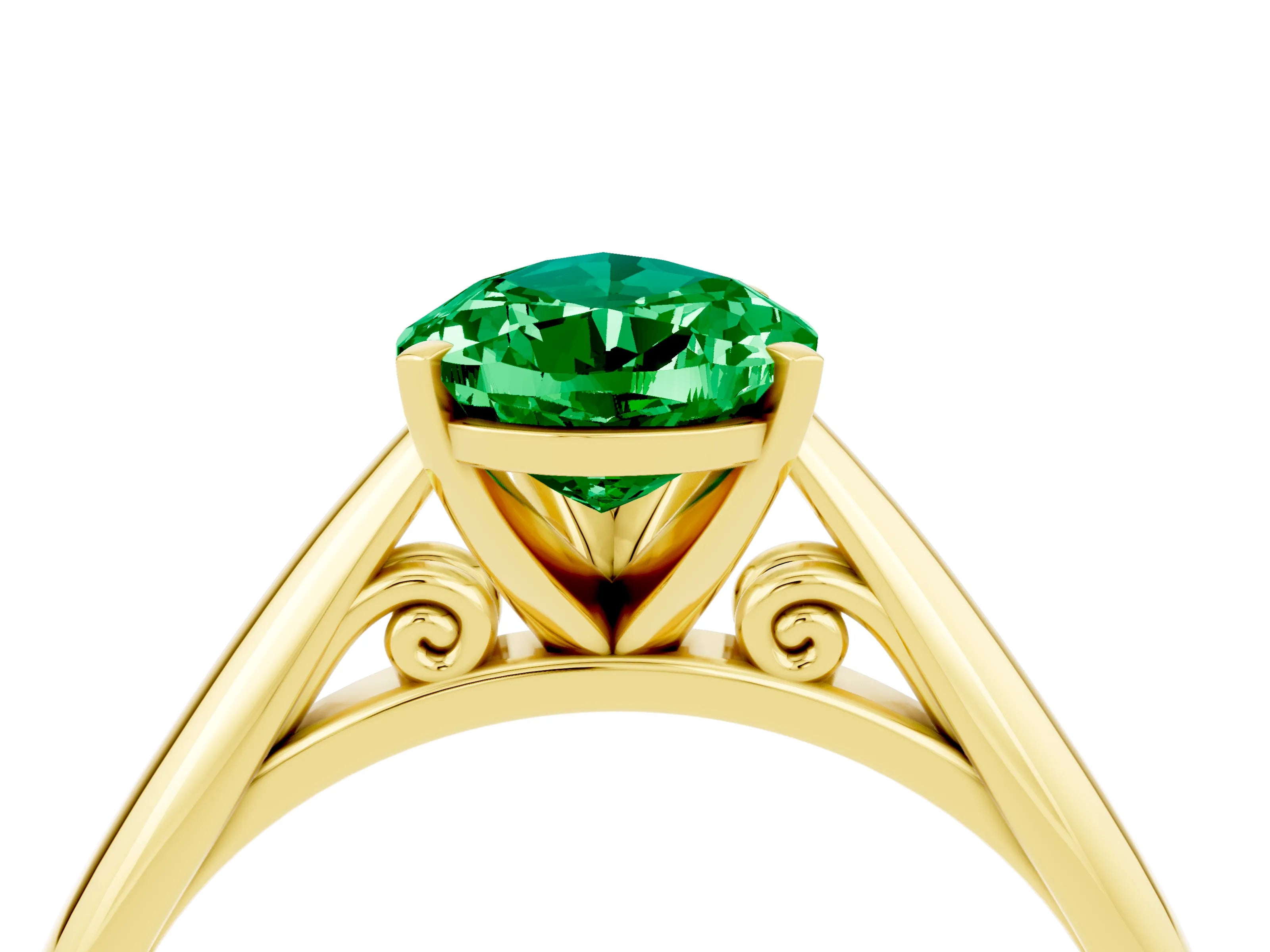 Yellow gold Pear Cut Emerald Solitaire Engagement Ring with Cathedral Setting and Four-Prong Mount_16