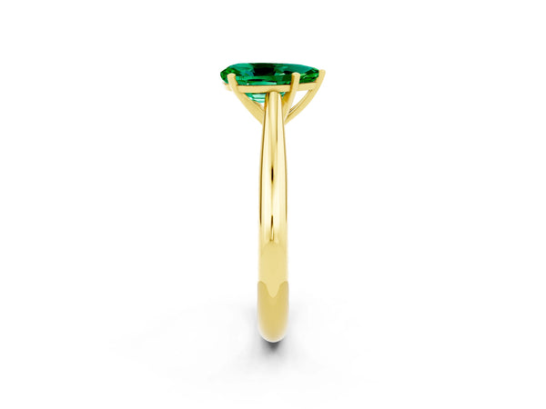 Yellow gold Pear Cut Emerald Solitaire Engagement Ring with Cathedral Setting and Four-Prong Mount