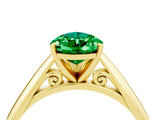 Yellow gold Pear Cut Emerald Solitaire Engagement Ring with Cathedral Setting and Four-Prong Mount_70