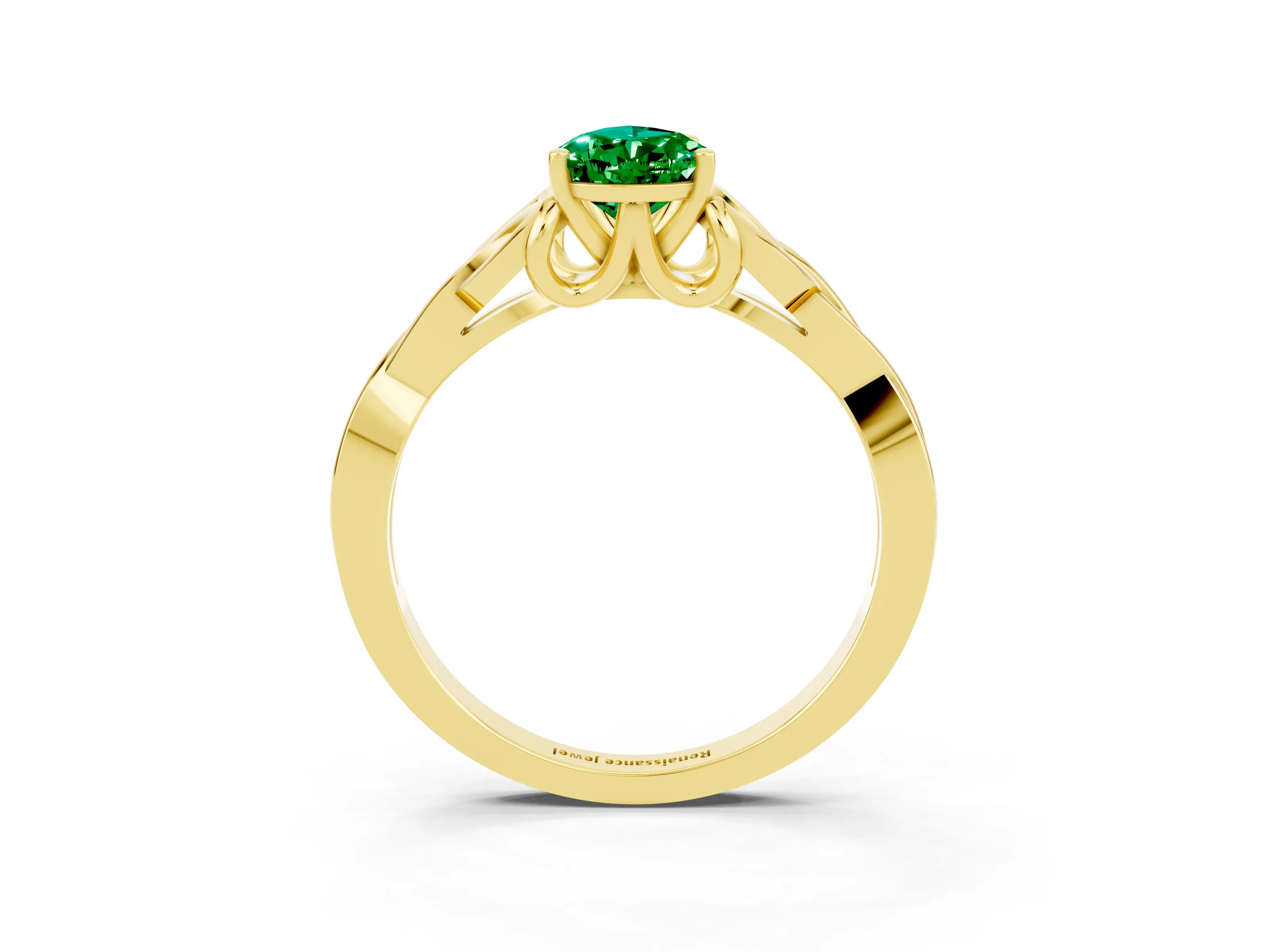 Yellow gold Pear Cut Emerald Solitaire Engagement Ring with Celtic Knot Band and Four-Prong Setting_3