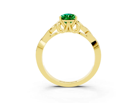 Yellow gold Pear Cut Emerald Solitaire Engagement Ring with Celtic Knot Band and Four-Prong Setting_3