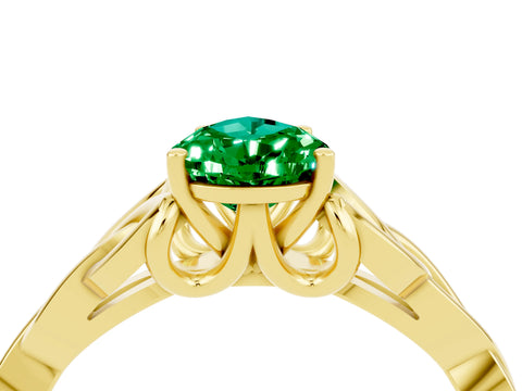 Yellow gold Pear Cut Emerald Solitaire Engagement Ring with Celtic Knot Band and Four-Prong Setting_4