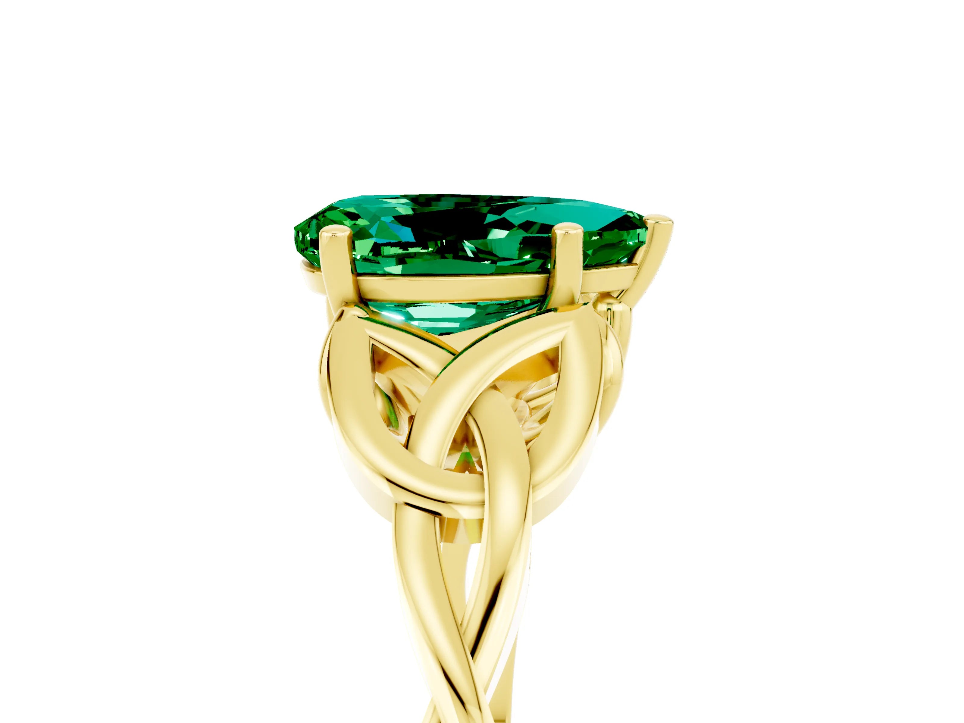 Yellow gold Pear Cut Emerald Solitaire Engagement Ring with Celtic Knot Band and Four-Prong Setting_5