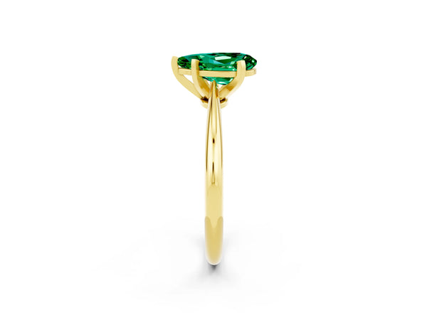 Yellow gold Pear Cut Emerald Solitaire Engagement Ring with Classic Band and Four-Prong Setting