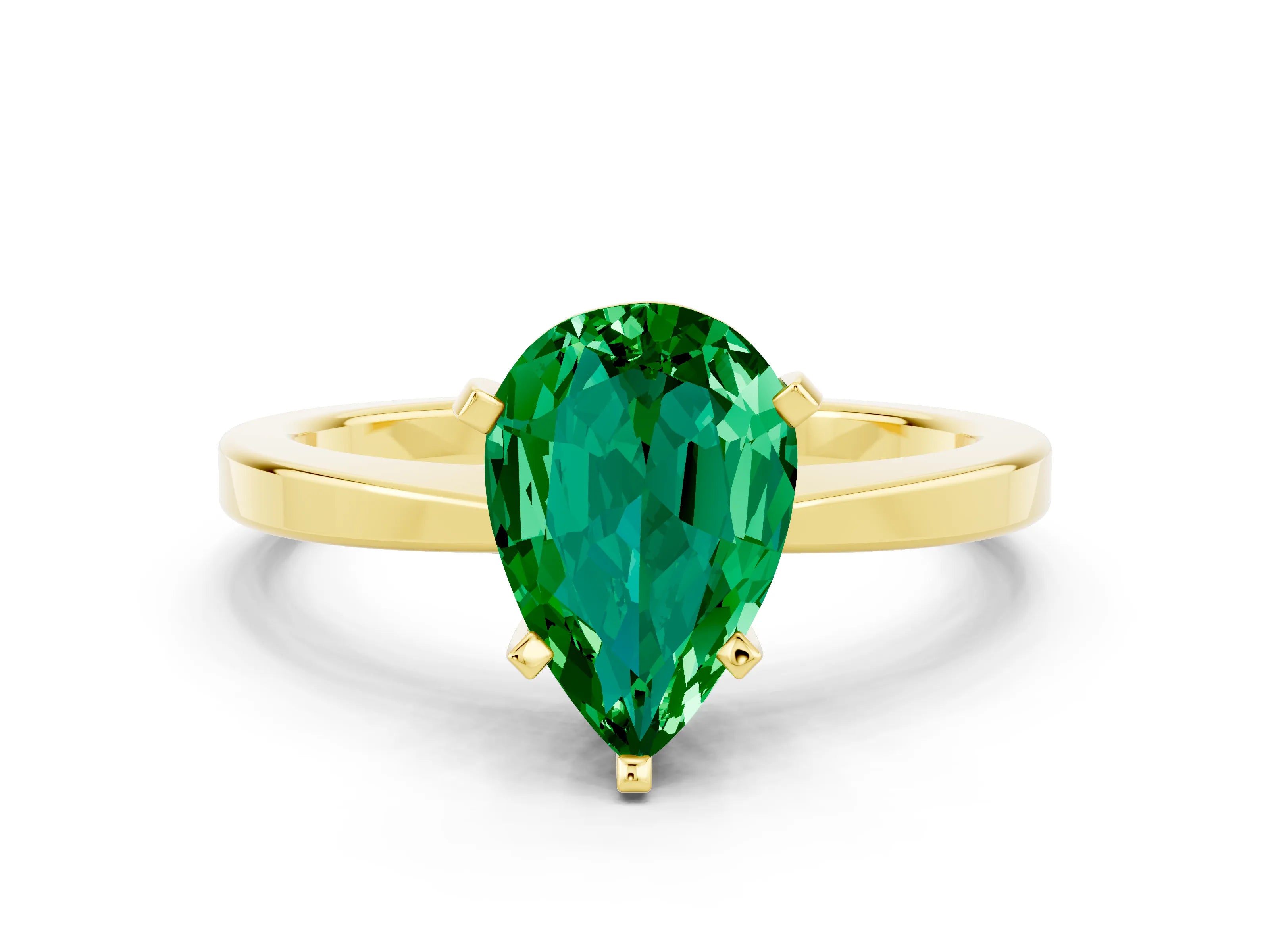 Yellow gold Pear Cut Emerald Solitaire Engagement Ring with Classic Band and Four-Prong Setting_24