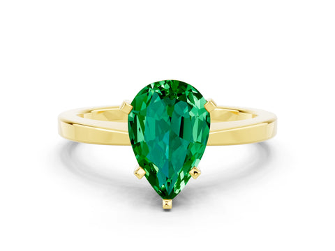 Yellow gold Pear Cut Emerald Solitaire Engagement Ring with Classic Band and Four-Prong Setting_24