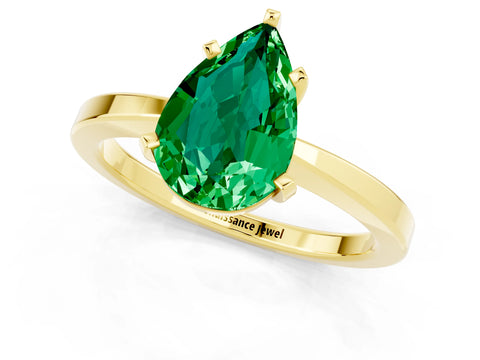 Yellow gold Pear Cut Emerald Solitaire Engagement Ring with Classic Band and Four-Prong Setting_25