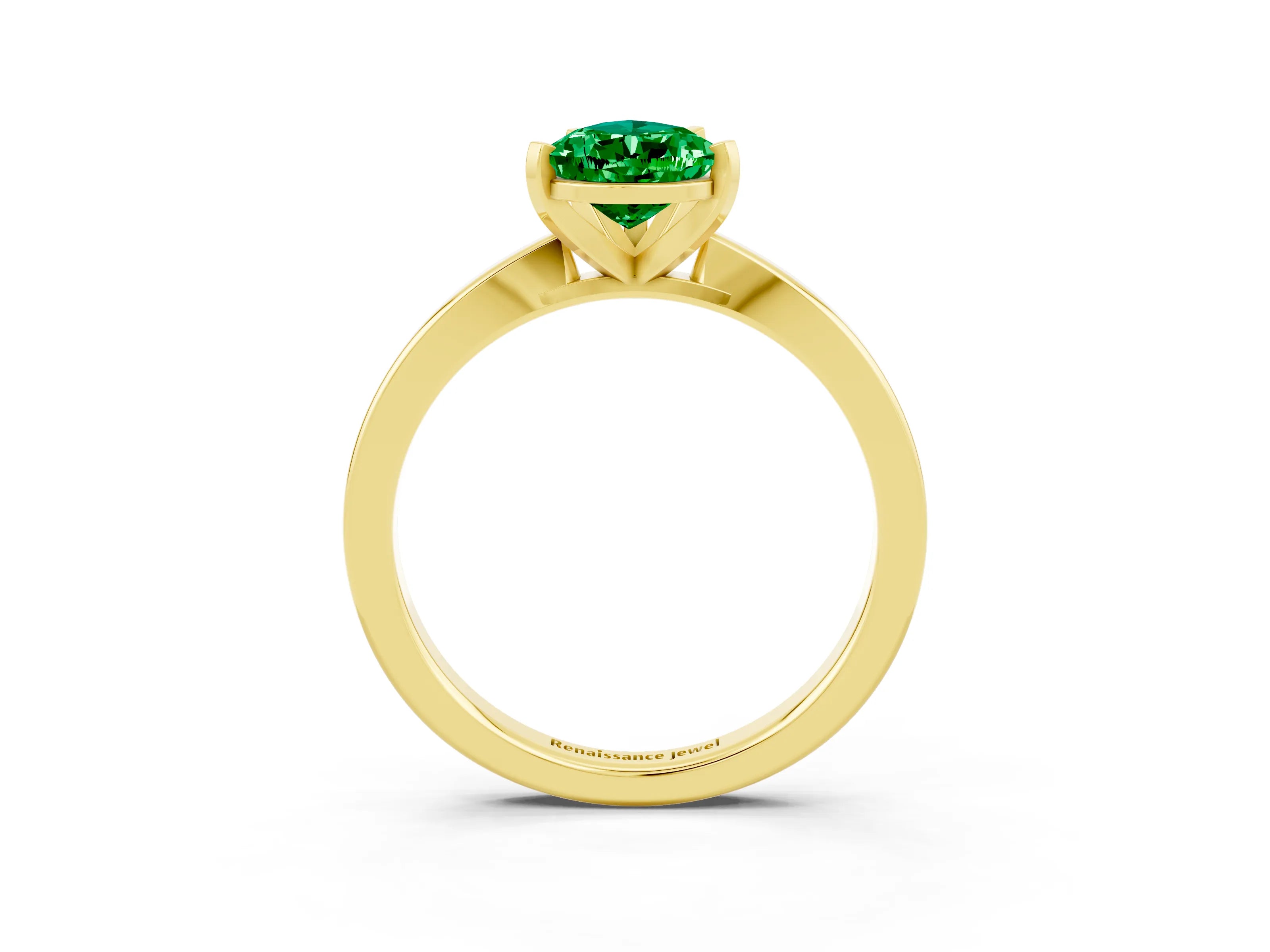Yellow gold Pear Cut Emerald Solitaire Engagement Ring with Classic Band and Four-Prong Setting_27