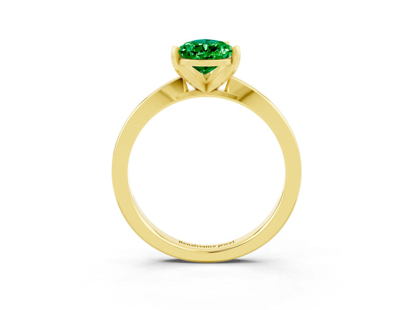 Yellow gold Pear Cut Emerald Solitaire Engagement Ring with Classic Band and Four-Prong Setting