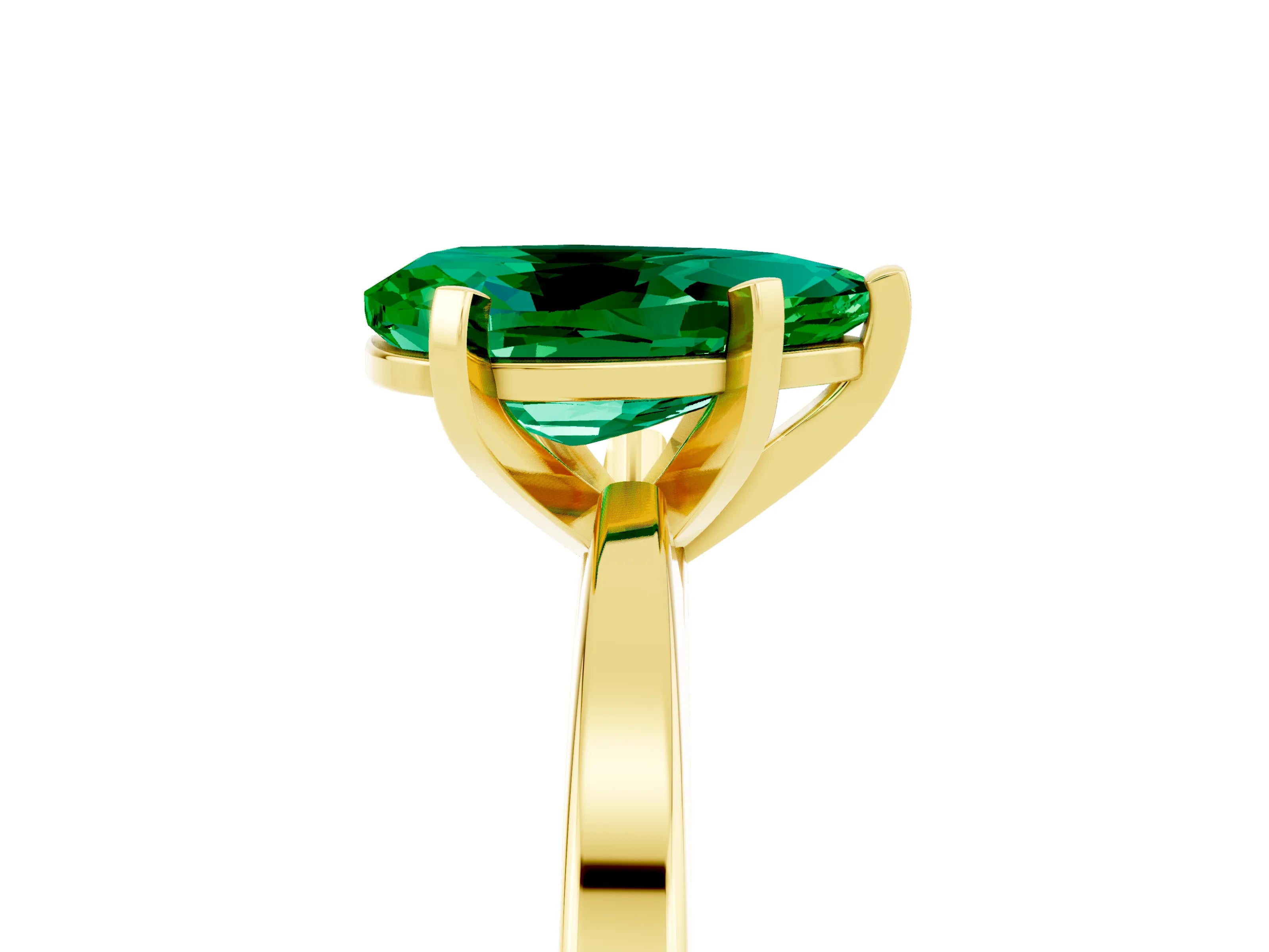 Yellow gold Pear Cut Emerald Solitaire Engagement Ring with Classic Band and Four-Prong Setting_29
