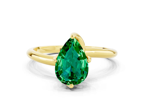 Yellow gold Pear Cut Emerald Solitaire Engagement Ring with Four-Prong Setting and Classic Band_12
