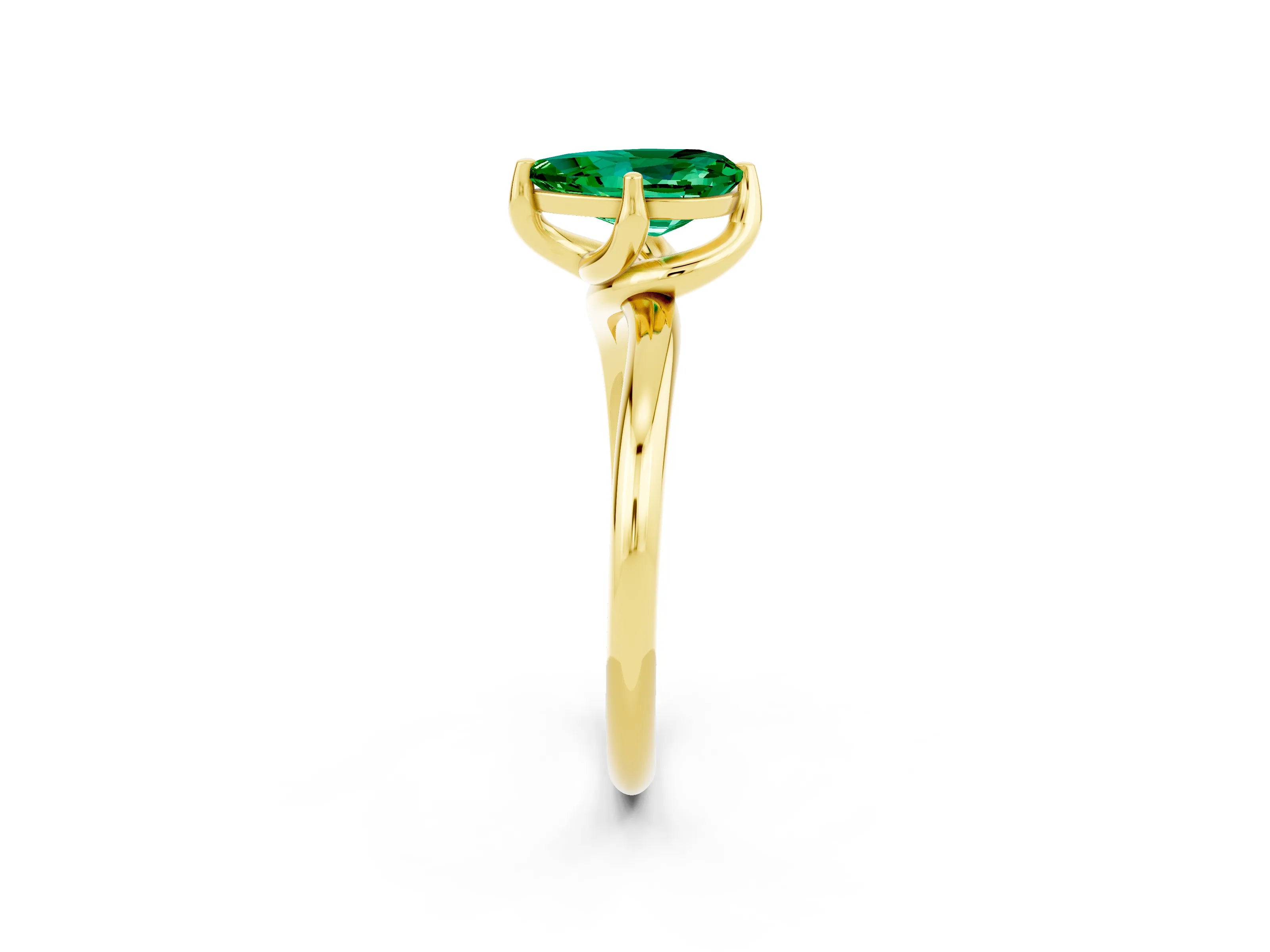 Yellow gold Pear Cut Emerald Solitaire Engagement Ring with Four-Prong Setting and Classic Band_14