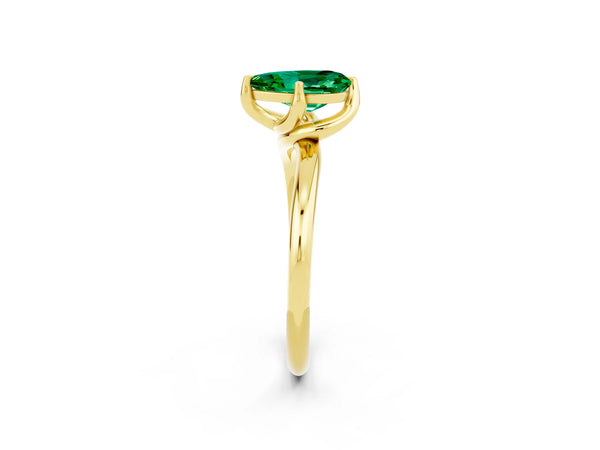 Yellow gold Pear Cut Emerald Solitaire Engagement Ring with Four-Prong Setting and Classic Band