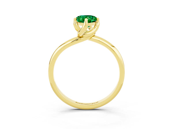 Yellow gold Pear Cut Emerald Solitaire Engagement Ring with Four-Prong Setting and Classic Band