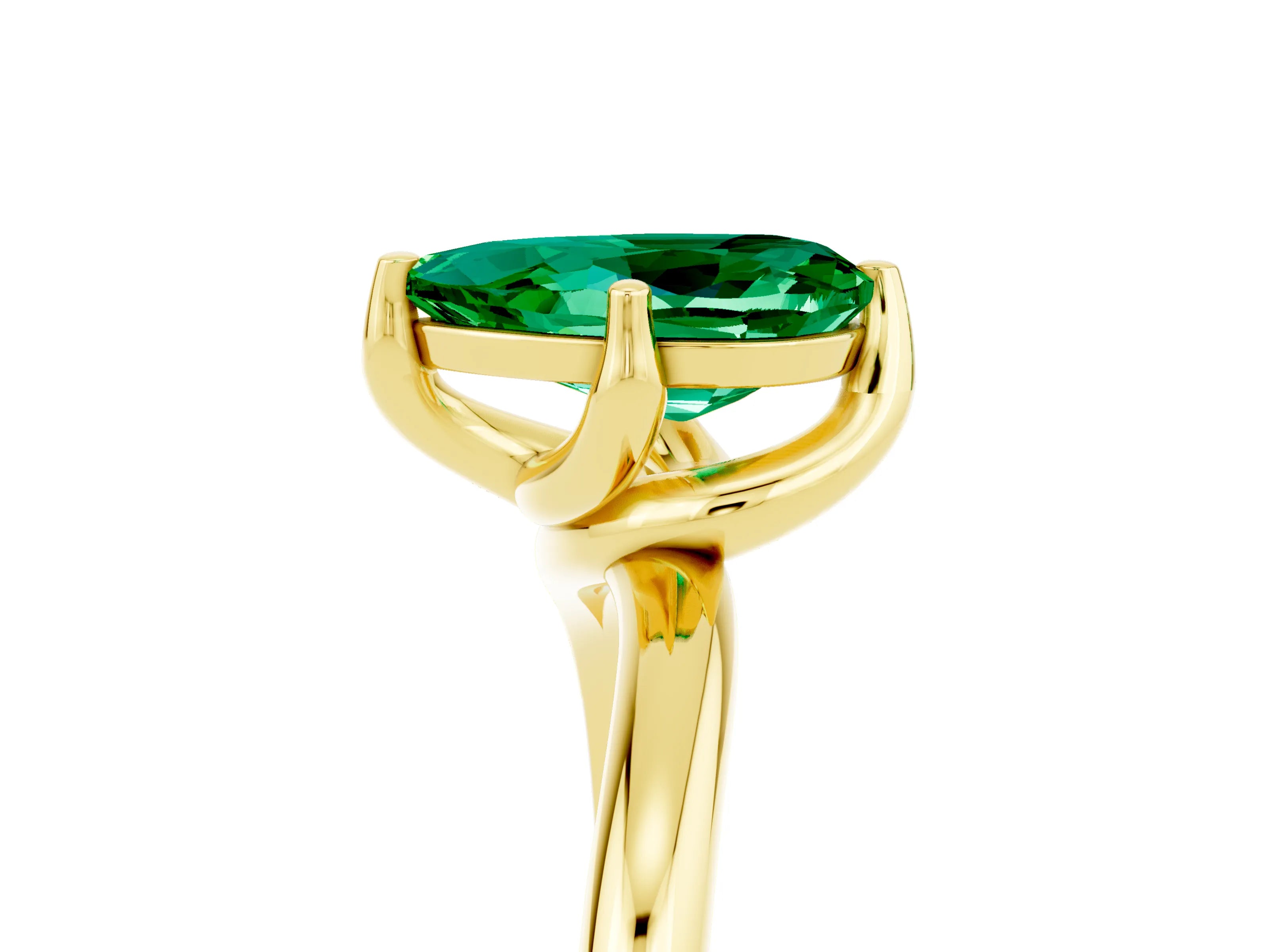 Yellow gold Pear Cut Emerald Solitaire Engagement Ring with Four-Prong Setting and Classic Band_17