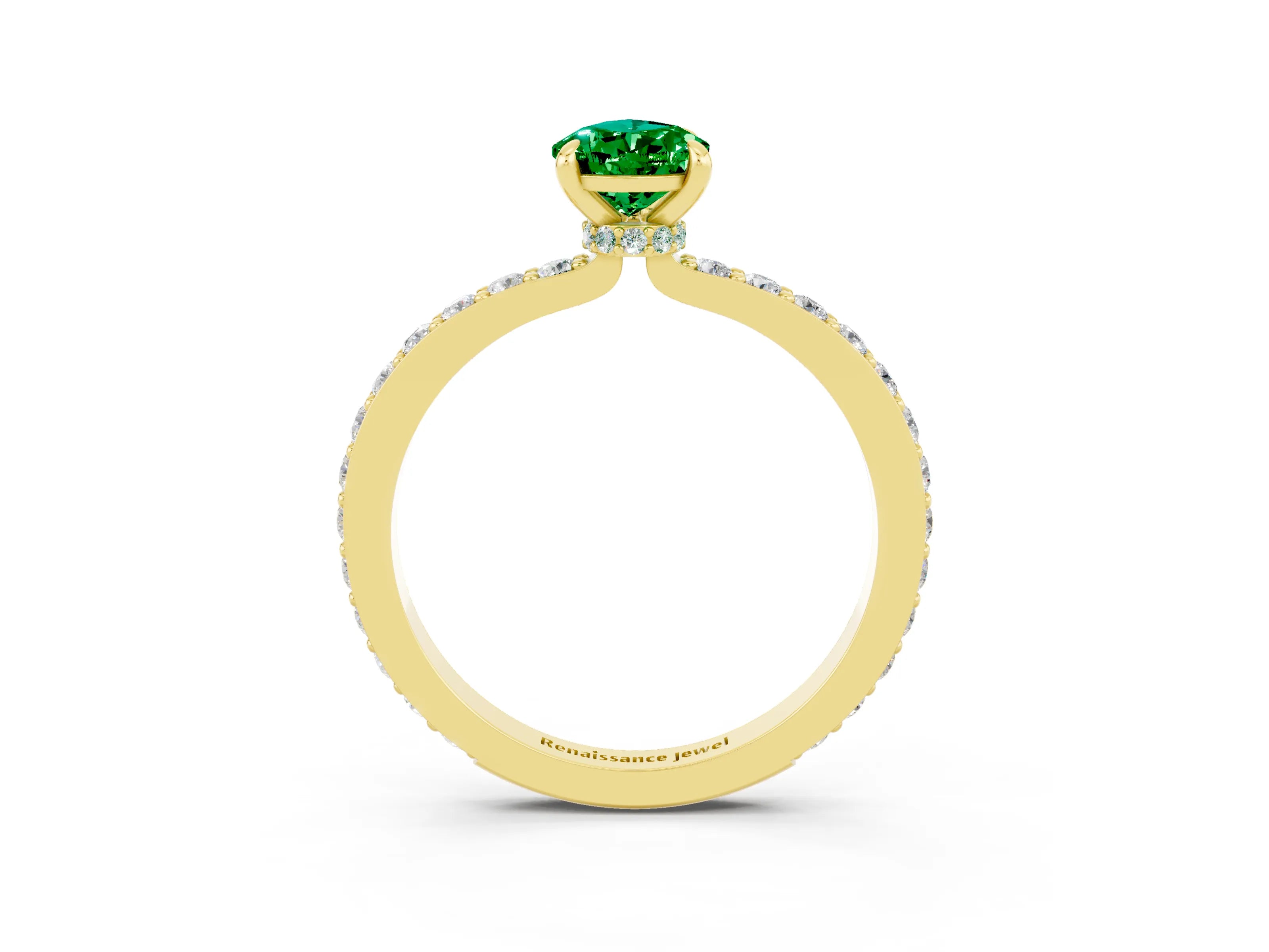 Yellow gold Pear Cut Emerald Solitaire Engagement Ring with Pavé Band and Four-Prong Setting_3