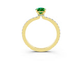 Yellow gold Pear Cut Emerald Solitaire Engagement Ring with Pavé Band and Four-Prong Setting_3