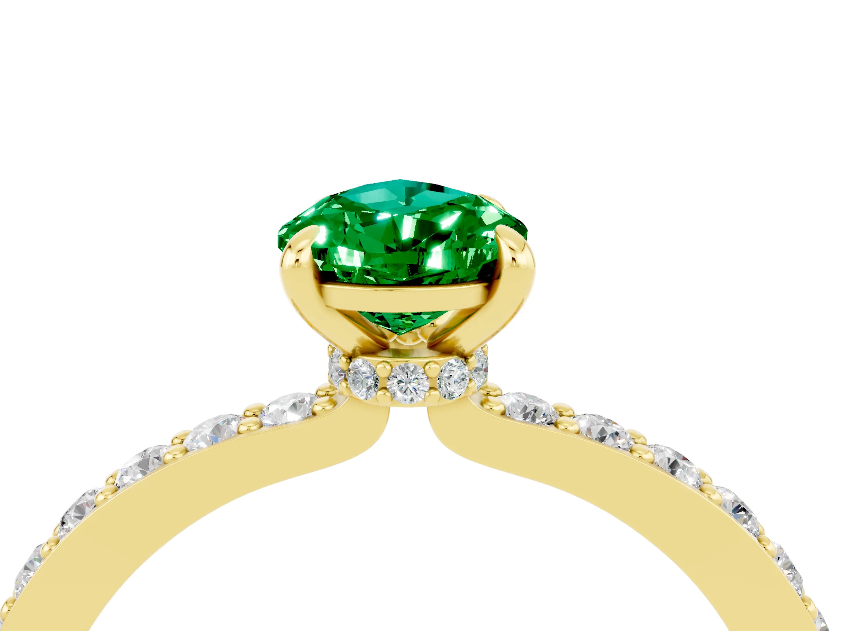 Yellow gold Pear Cut Emerald Solitaire Engagement Ring with Pavé Band and Four-Prong Setting_4