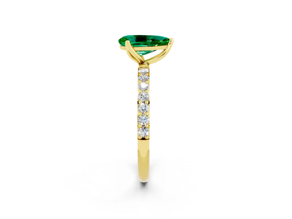 Yellow gold Pear Cut Emerald Solitaire Engagement Ring with Round  Pavé Band and Prong Setting