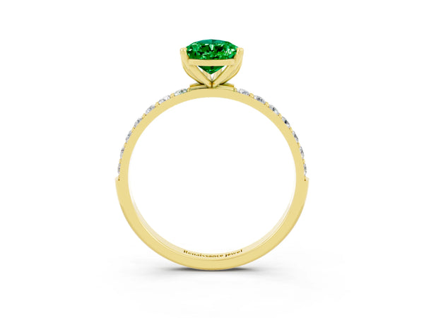 Yellow gold Pear Cut Emerald Solitaire Engagement Ring with Round  Pavé Band and Prong Setting