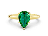 Yellow gold Pear Cut Emerald Solitaire Engagement Ring with Round Band and Four-Prong Setting